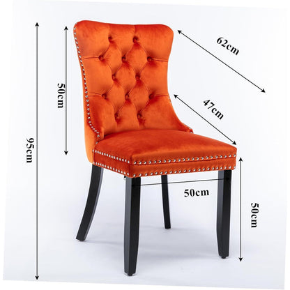 Esszimmerstühle Set 4 – Samt, Orange, Nieten Design