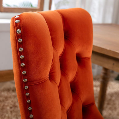 Esszimmerstühle Set 4 – Samt, Orange, Nieten Design