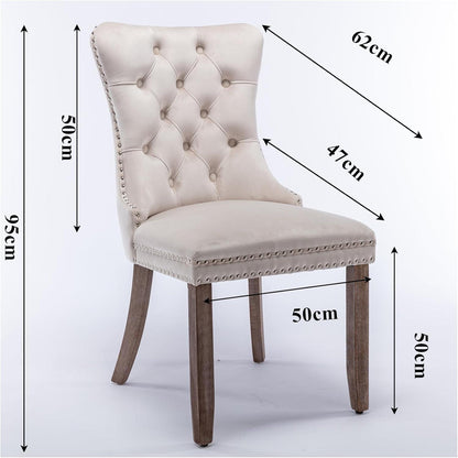 Esszimmerstühle 2er Set, Samt, Beige mit Holzbeinen