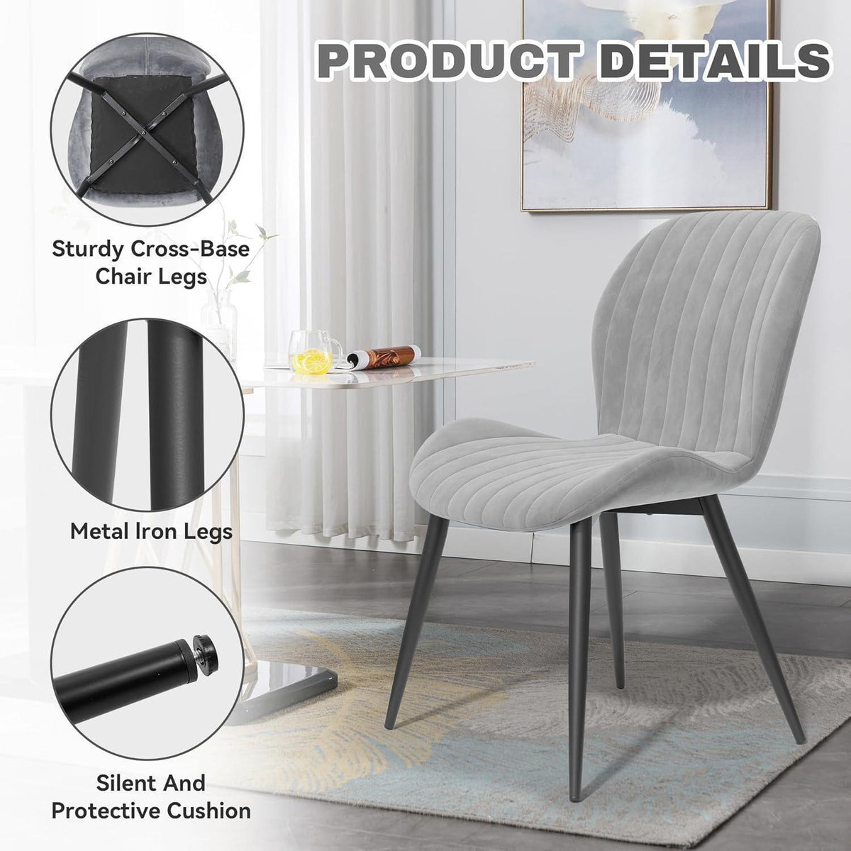 Esszimmerstühle Set 4 Grau Samt | Ergonomisch & Robust
