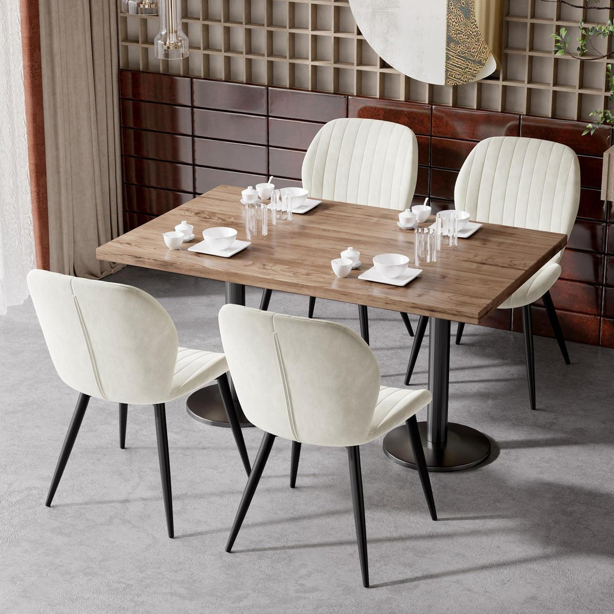 Esszimmerstühle Set 4er – Samt Creme, Ergonomisch & Robust