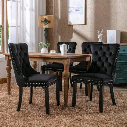 Esszimmerstühle Set 4er – Samt, Gepolstert, Schwarz