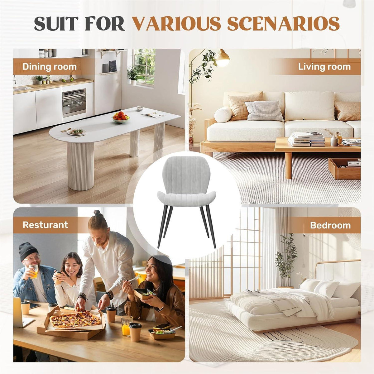 Esszimmerstühle 6er Set Grau Samt | Ergonomisch & Robust