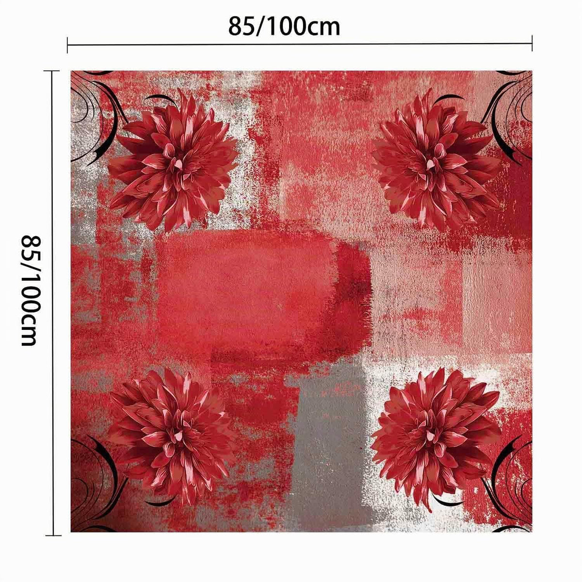 Retro Tischdecke Rot Grau Blume 100x100 cm