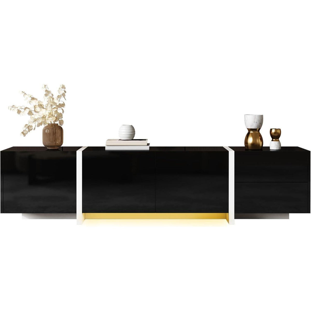 Schwarz TV Lowboard mit Schublade & Türen – 170x30x39cm