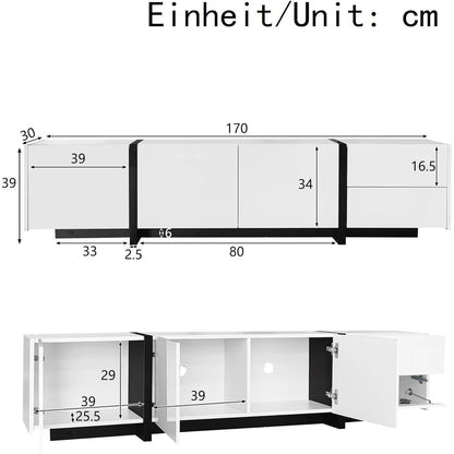 Weißer TV-Schrank mit Schublade & Türen, 170x30x39cm