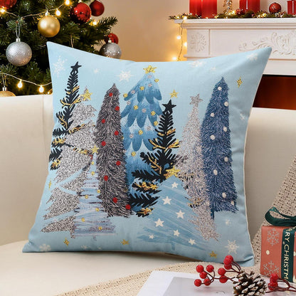 Weihnachtlicher Kissenbezug 50x50 cm, Blau mit Weihnachtsmotiven