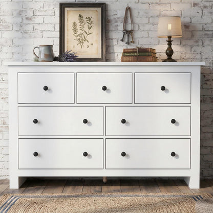 Kommode mit 7 Schubladen | Weißes Sideboard Holz verstellbar