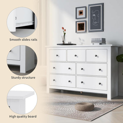 Kommode mit 7 Schubladen | Weißes Sideboard Holz verstellbar