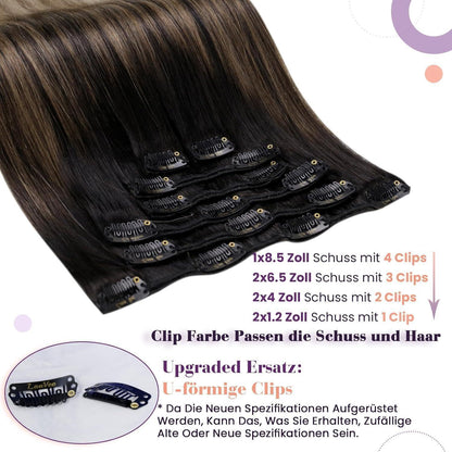 Echthaar Clip-in Extensions 60cm Balayage Braun Ombre