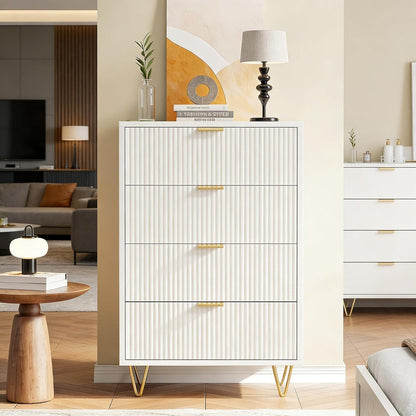 Moderne Kommode mit 4 Schubladen, Weiß 60x34x91 cm