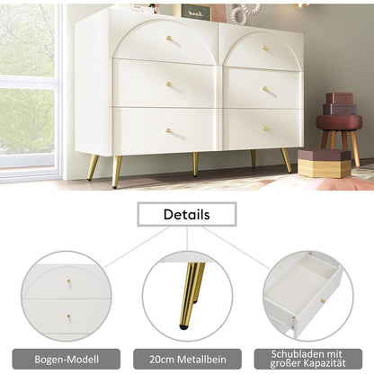 Weißes Sideboard mit 6 Schubladen – 120x40x85cm (Stil A)