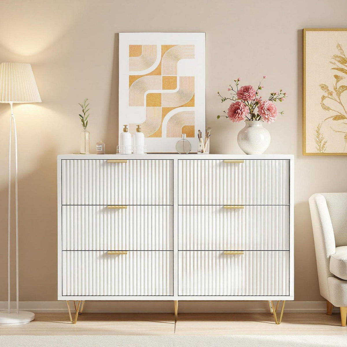Moderne Kommode 6 Schubladen Weiß – Schrank für Schlafzimmer & Wohnzimmer
