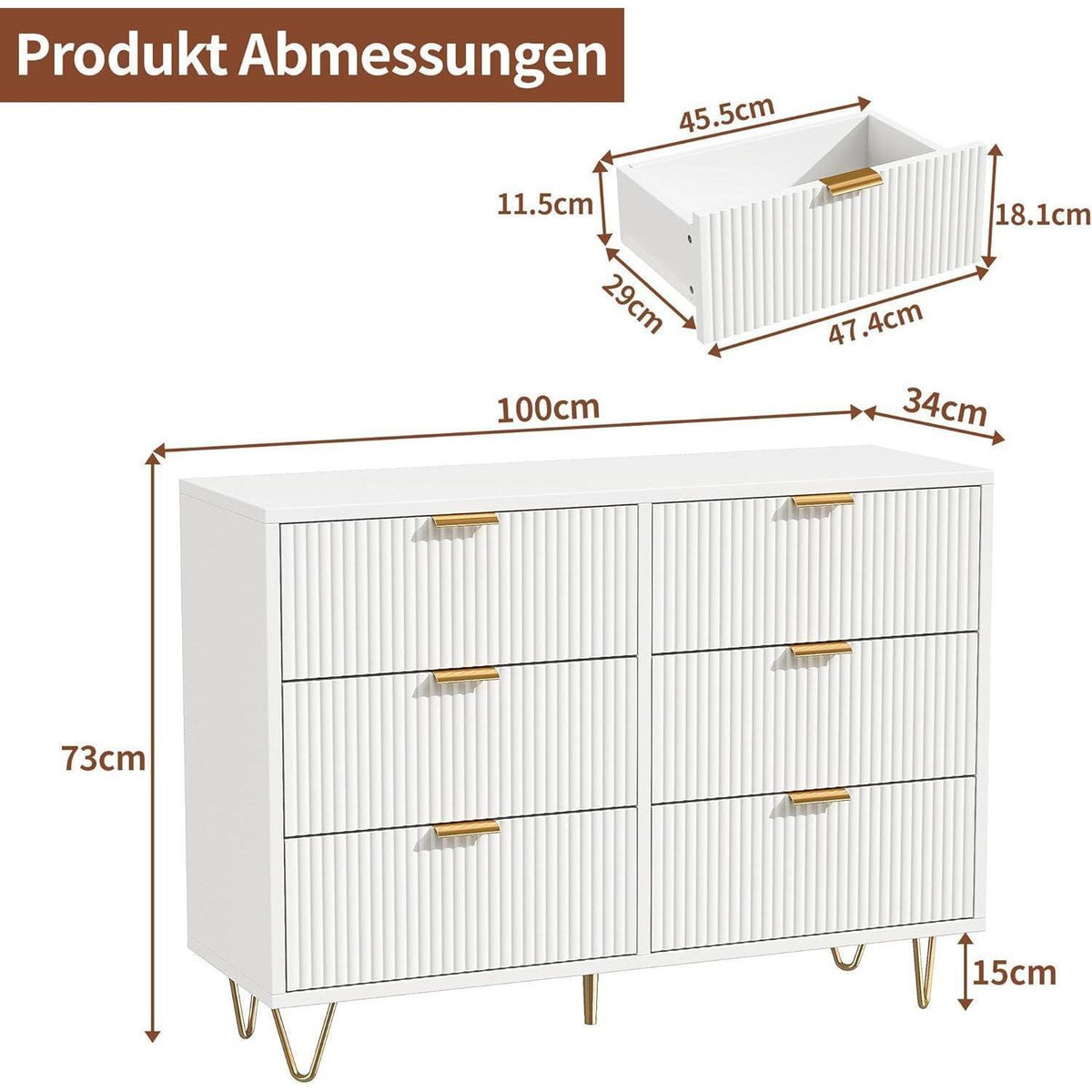 Moderne Kommode 6 Schubladen Weiß – Schrank für Schlafzimmer & Wohnzimmer