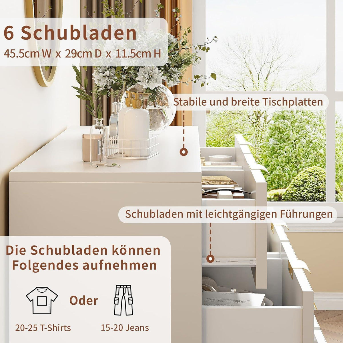 Moderne Kommode 6 Schubladen Weiß – Schrank für Schlafzimmer & Wohnzimmer