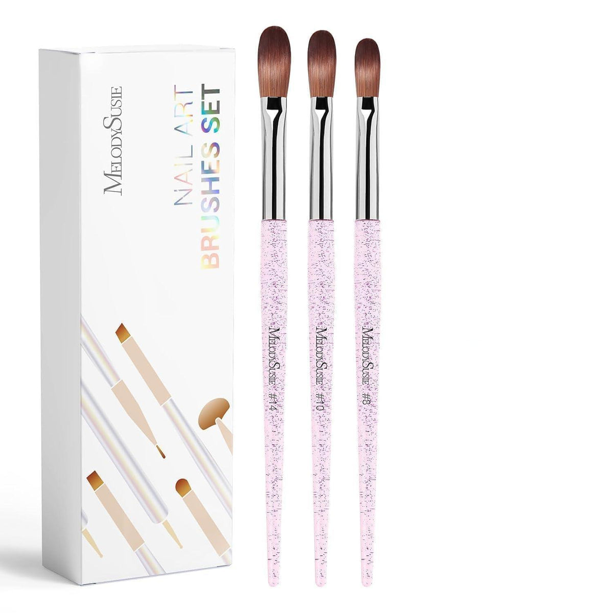 3x Acryl Pinsel Set für Nageldesign – 8/10/14 Größen
