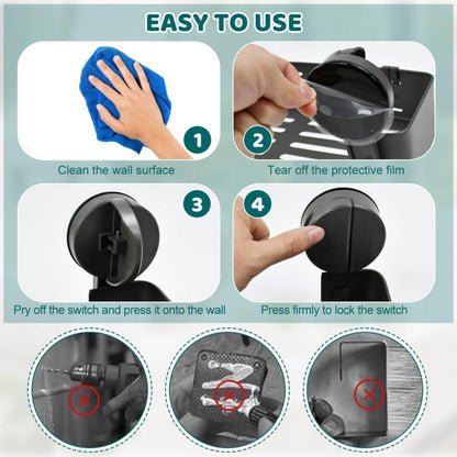 Duschablage Saugnapf mit 4 Haken – Bohrlos & Vielseitig