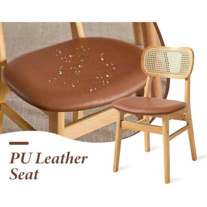 Esszimmerstühle 4er Set Holz mit Rattan Rückenlehne Braun