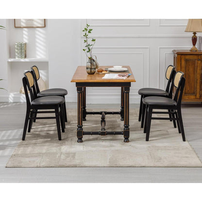 Esszimmerstühle 4er Set Holz mit Rattan Rückenlehne Schwarz