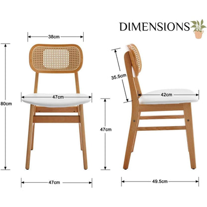 Esszimmerstühle 4er Set Holz mit Rattan Rückenlehne, Weiß