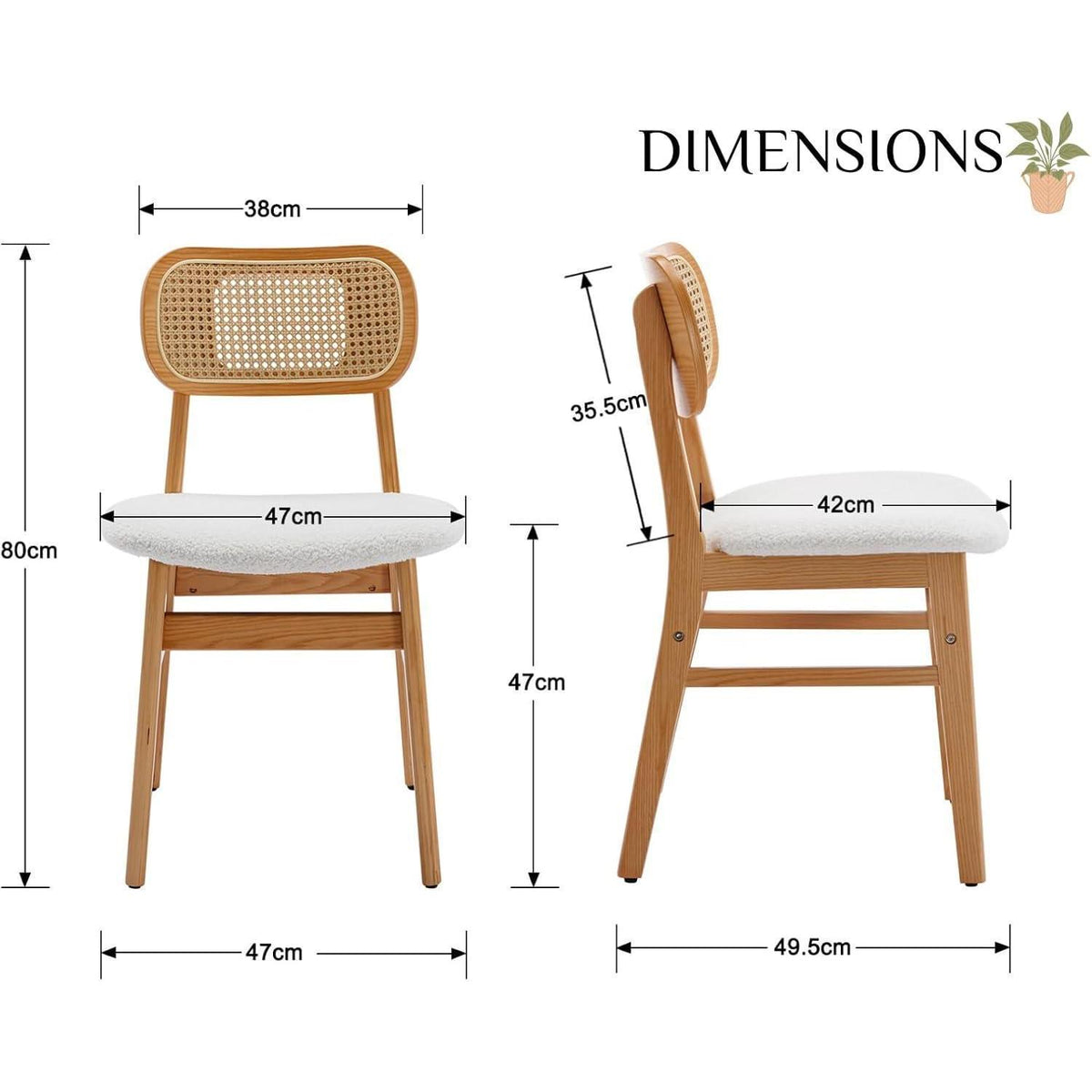 Esszimmerstühle 4er Set Holz & Kunstfell mit Rattan Rückenlehne Beige