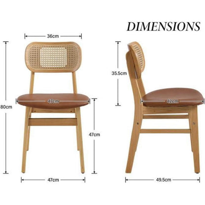 Esszimmerstuhl Set Holz mit Rattan Rückenlehne Braun in Lederoptik
