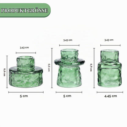 6er Set Kerzenhalter für Stabkerzen & Teelichter, Grün, Glas