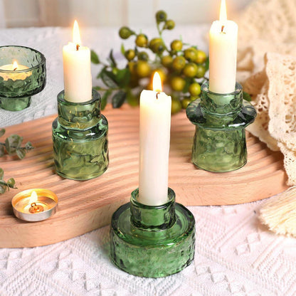 6er Set Kerzenhalter für Stabkerzen & Teelichter, Grün, Glas