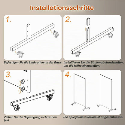 Ganzkörperspiegel 190x90cm, 360° Drehbar, Rollbar & Gehärtet