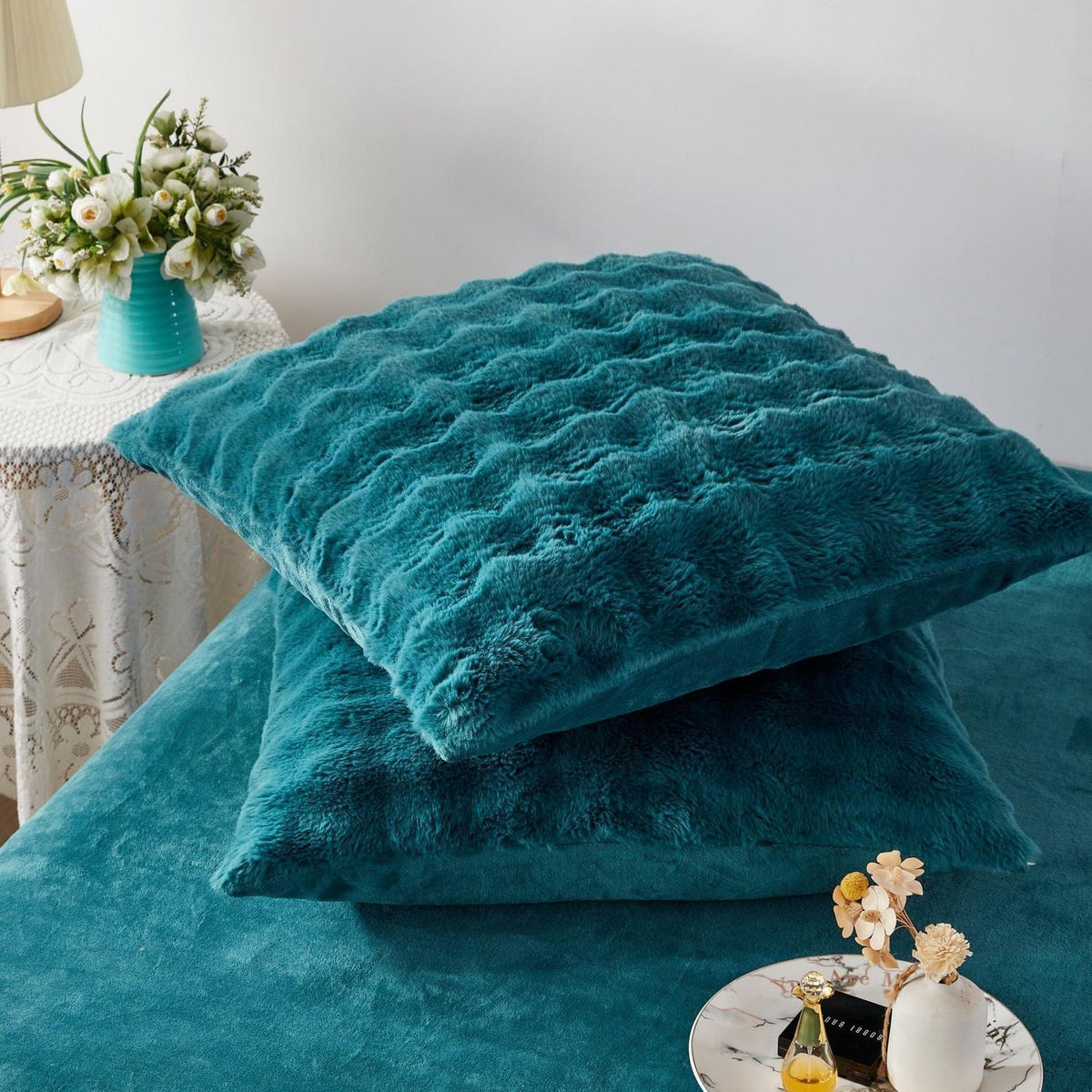 Plüsch Bettwäsche Set Petrol 155x220 cm – Warm & Flauschig