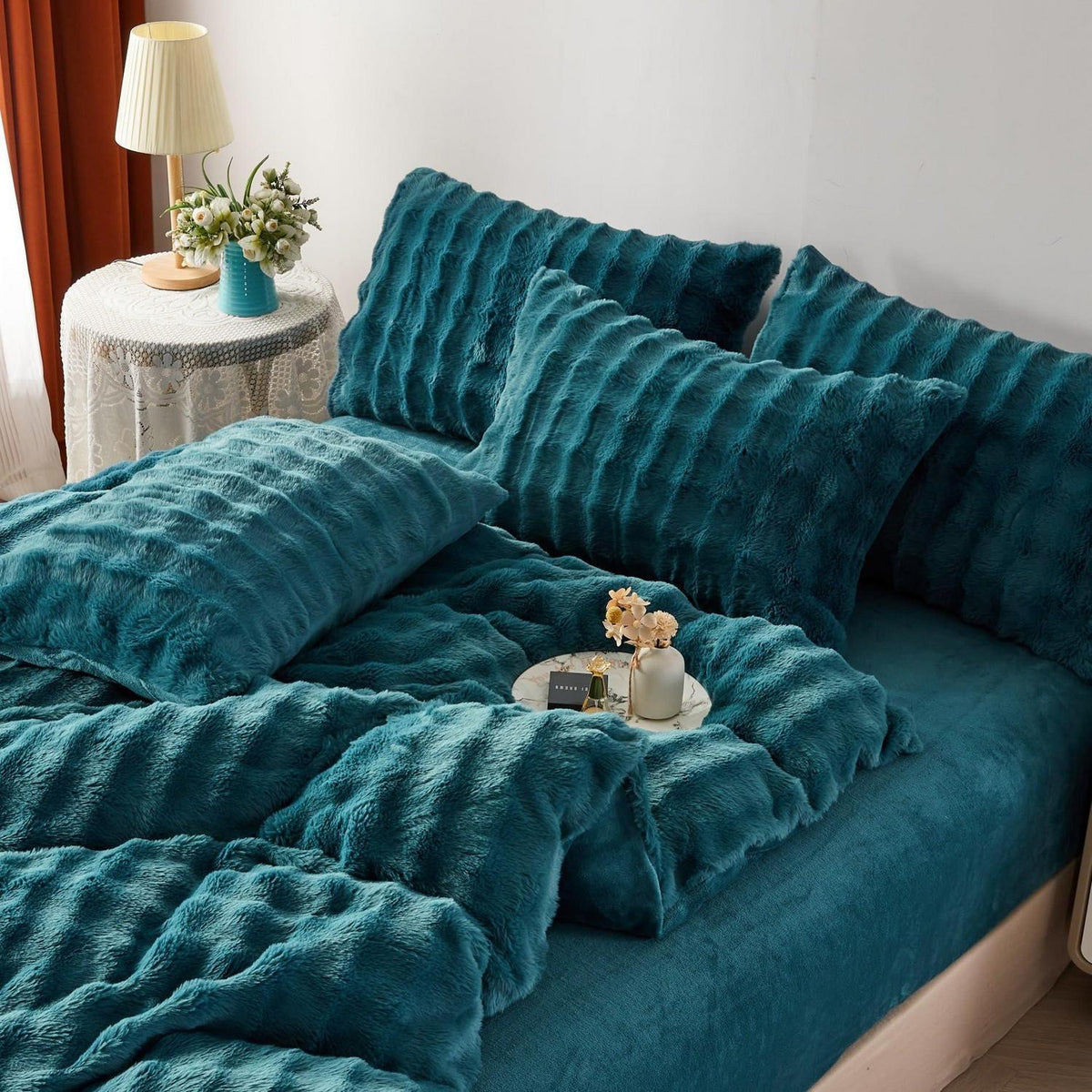 Plüsch Bettwäsche Set Petrol 155x220 cm – Warm & Flauschig