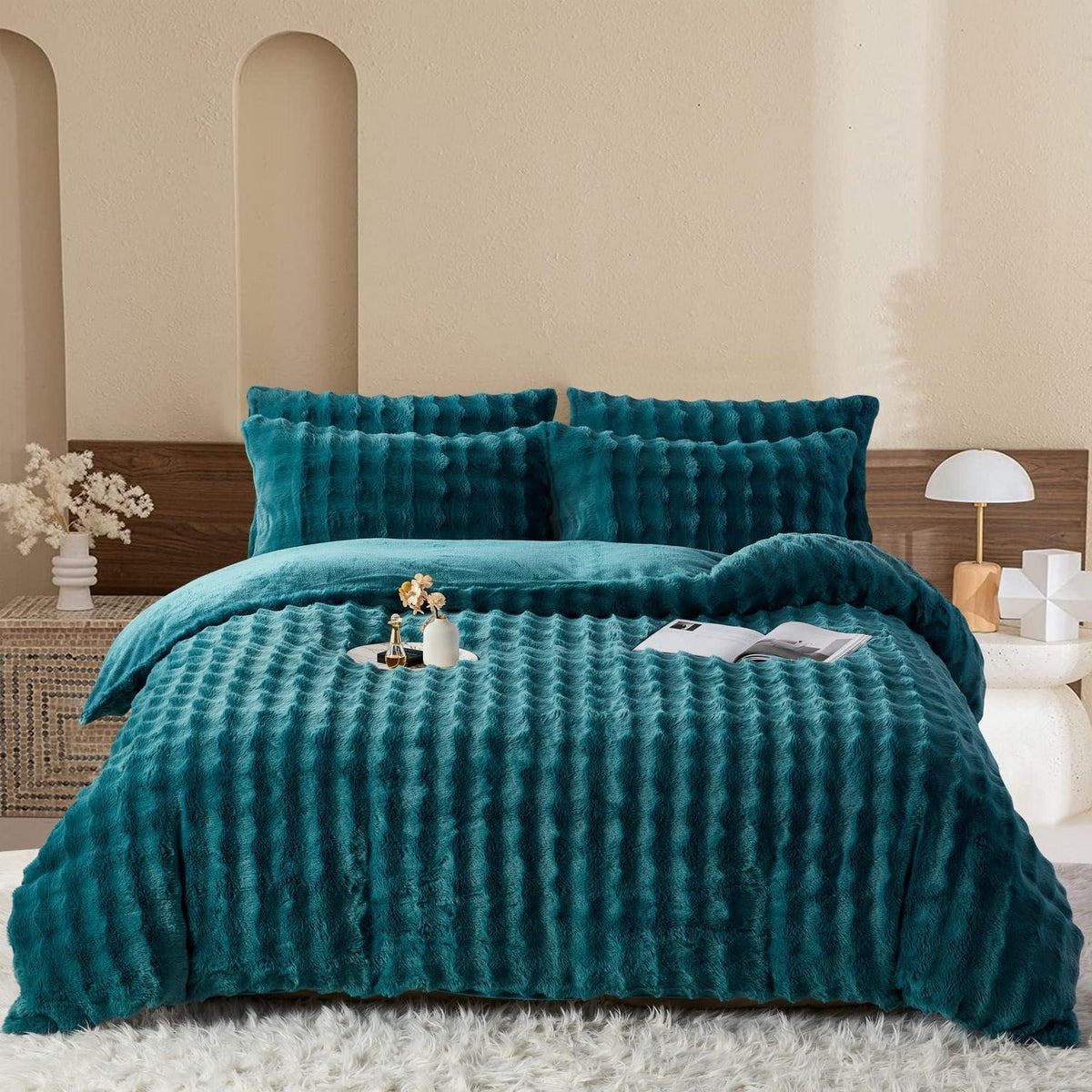 Plüsch Bettwäsche Set 200x220 Petrol - Warm & Flauschig Winterbettwäsche