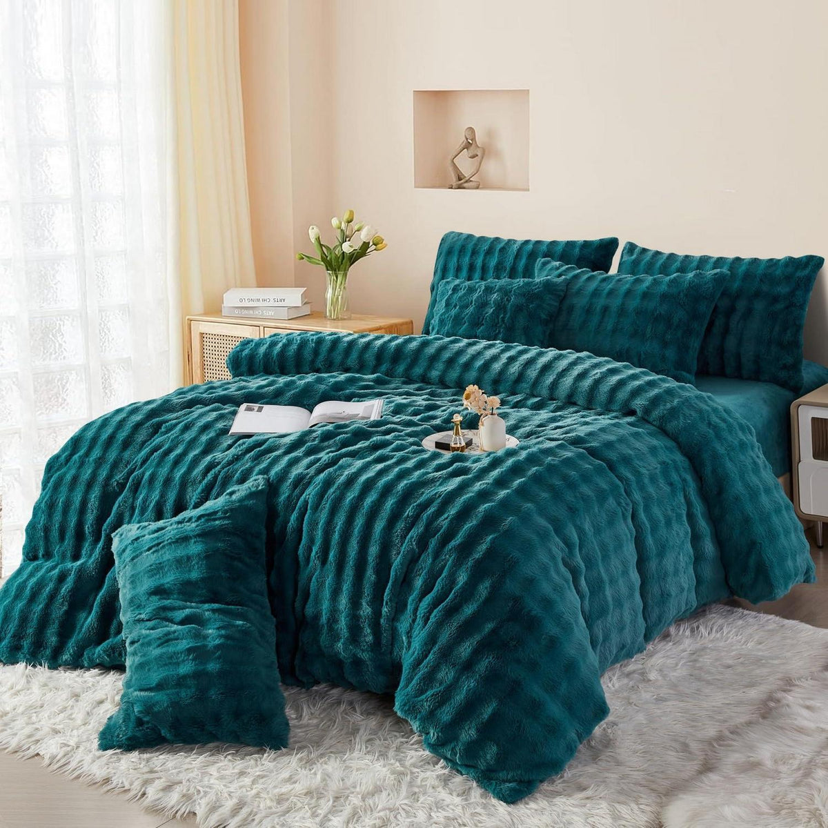 Plüsch Bettwäsche Set 200x220 Petrol - Warm & Flauschig Winterbettwäsche