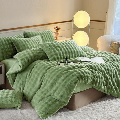 Plüsch Bettwäsche Set 200x220 - Warmes Grün, Flauschig & Weich