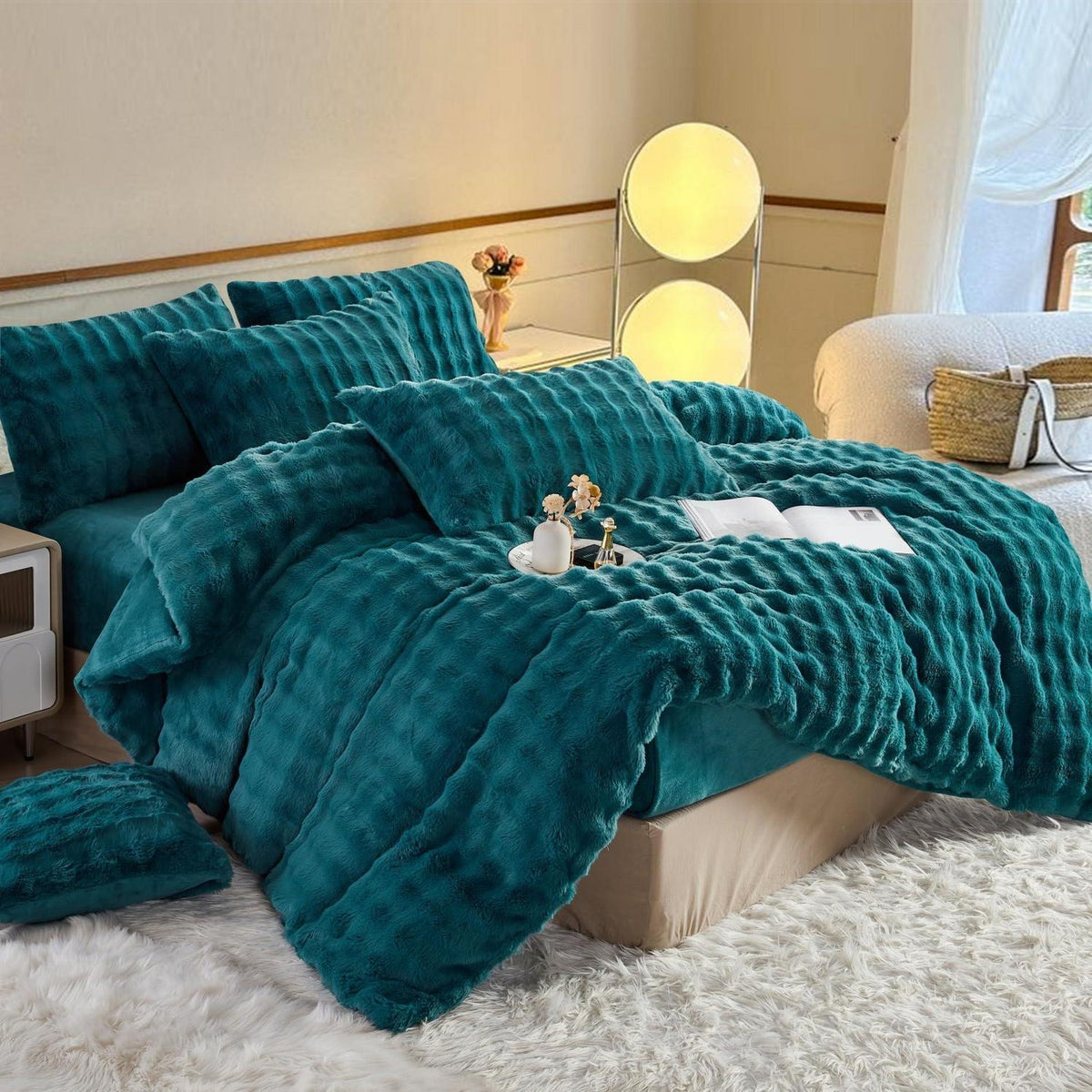 Plüsch Bettwäsche Set 200x200 Petrol - Warm & Flauschig Winterbettwäsche