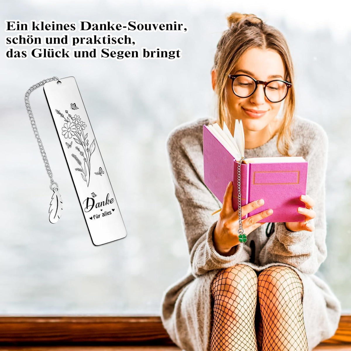 Dankeschön Geschenkset für Frauen: Notizbuch, Lesezeichen & Stift