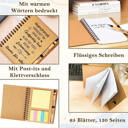 Dankeschön Geschenkset für Frauen: Notizbuch, Lesezeichen & Stift