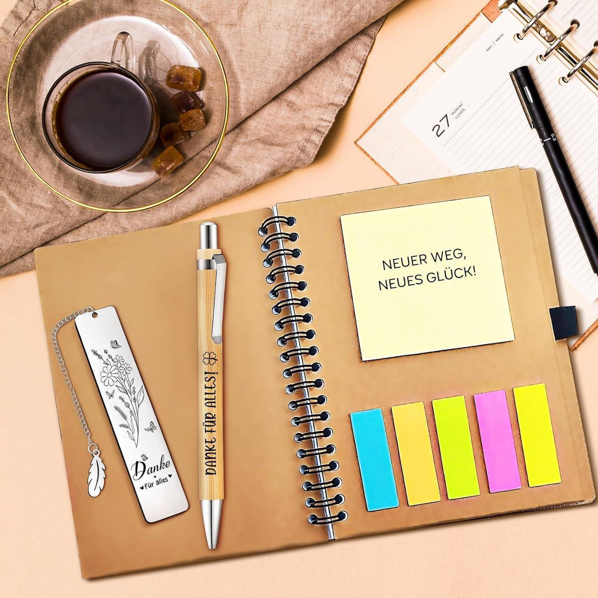 Dankeschön Geschenkset für Frauen: Notizbuch, Lesezeichen & Stift