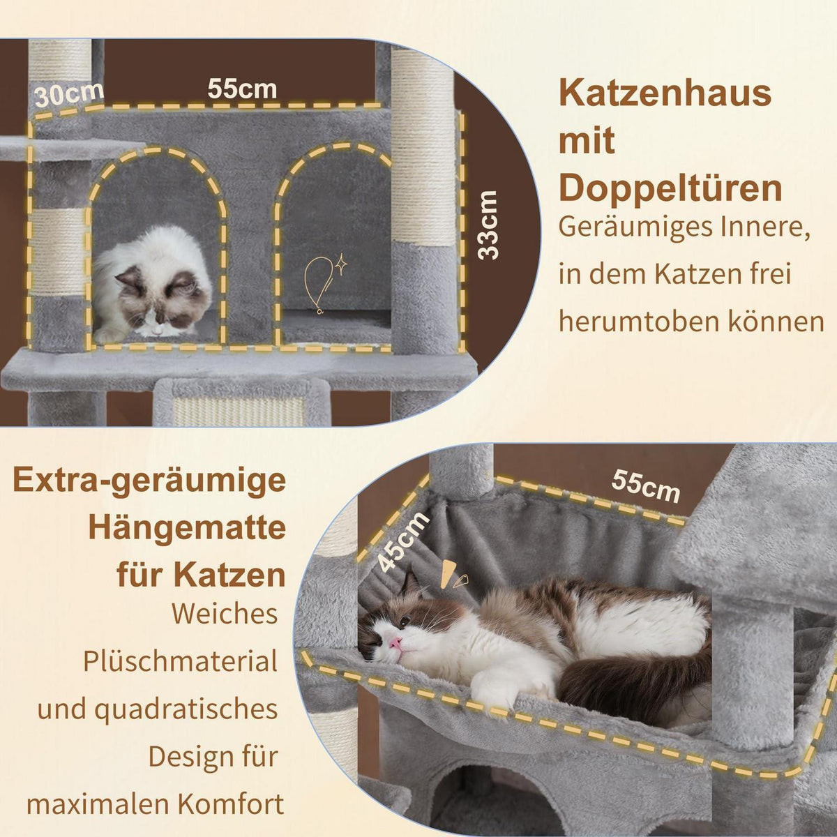 Großer Kratzbaum mit Katzenhaus & Hängematte – 191cm