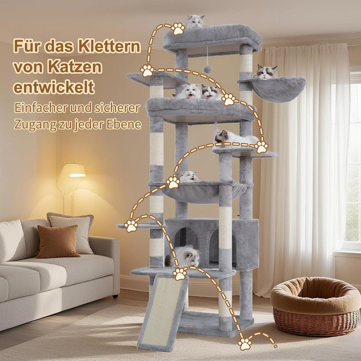 Großer Kratzbaum mit Katzenhaus & Hängematte – 191cm