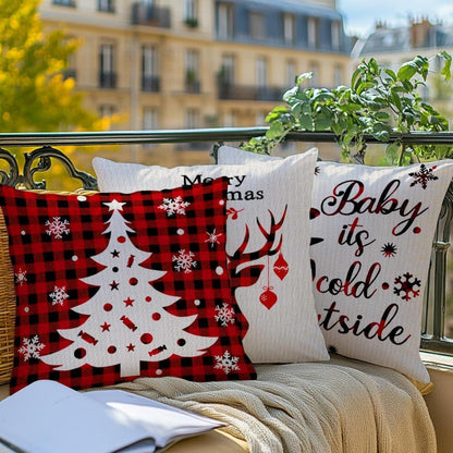 Weihnachtskissenbezüge 4er Set 45x45cm Tartan Rot Schwarz