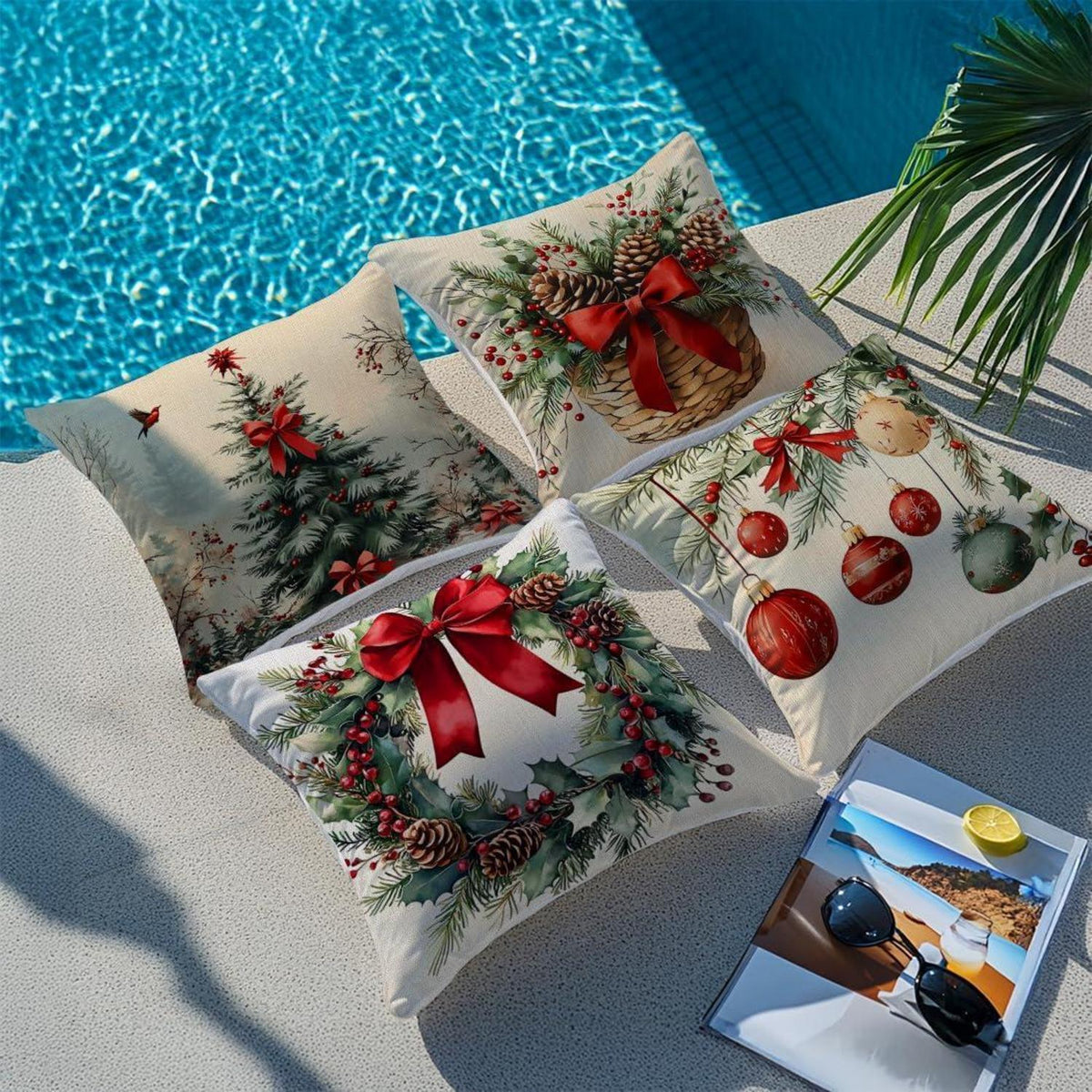 Weihnachtskissenbezüge 4er Set 45x45 cm - Winterdeko