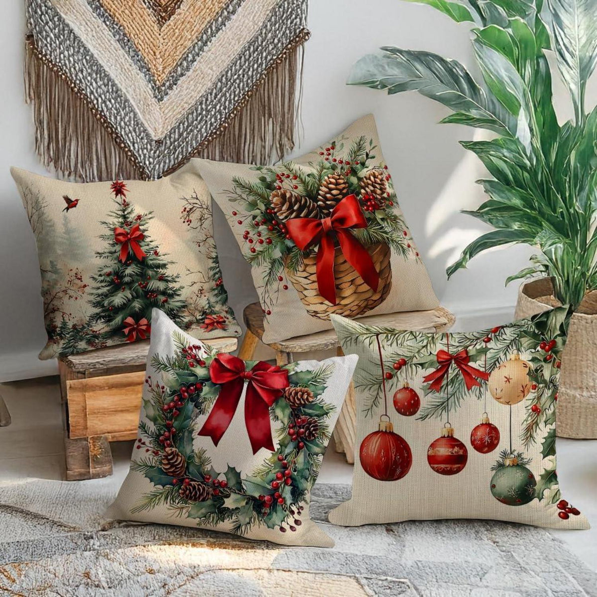 Weihnachtskissenbezüge 4er Set 45x45 cm - Winterdeko