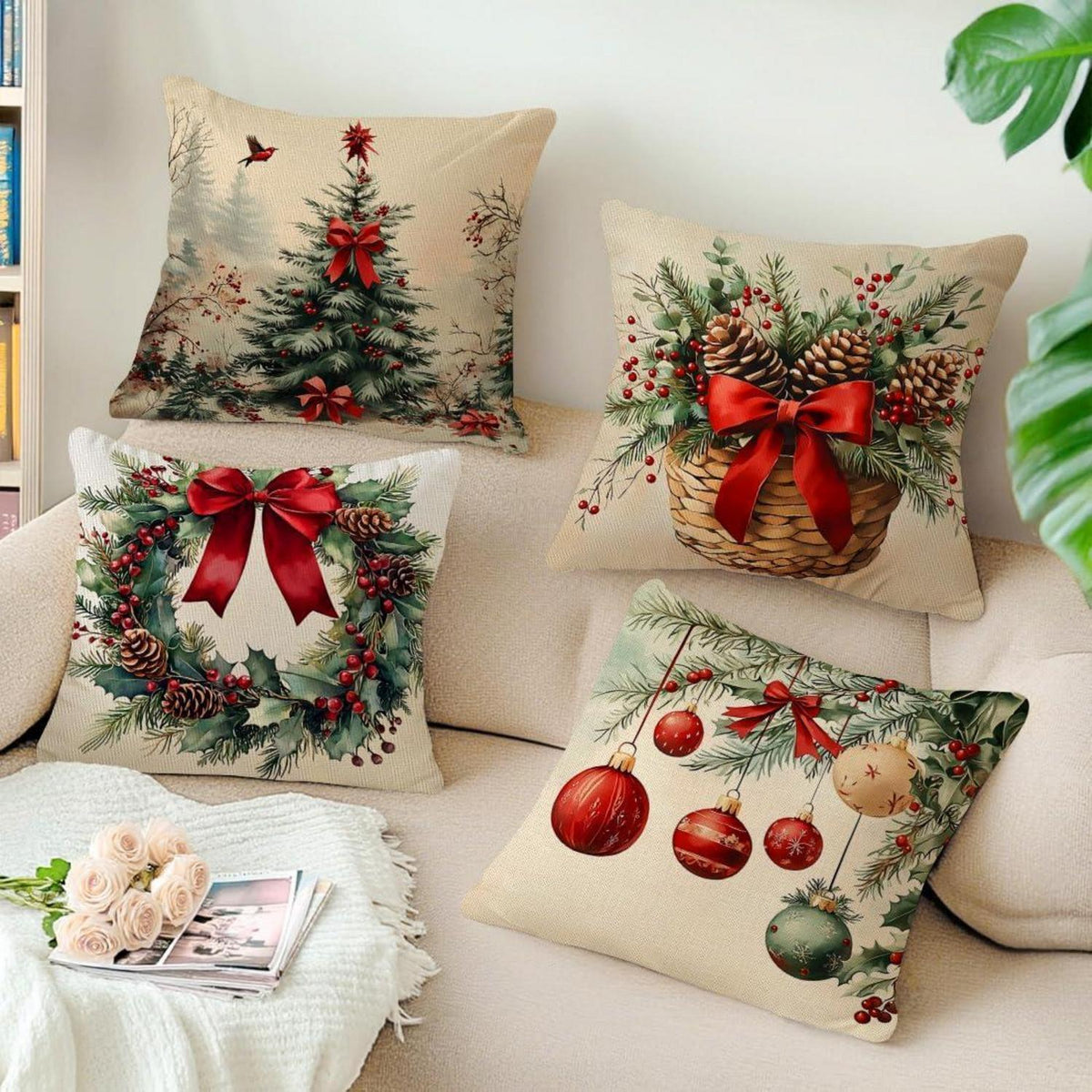 Weihnachtskissenbezüge 4er Set 45x45 cm - Winterdeko