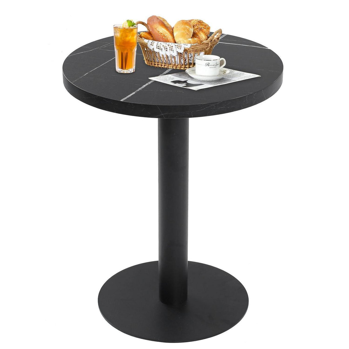 Runder Esstisch 60cm Schwarz – Küchentisch mit Marmoroptik