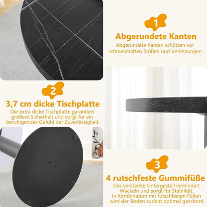 Runder Esstisch 60cm Schwarz – Küchentisch mit Marmoroptik