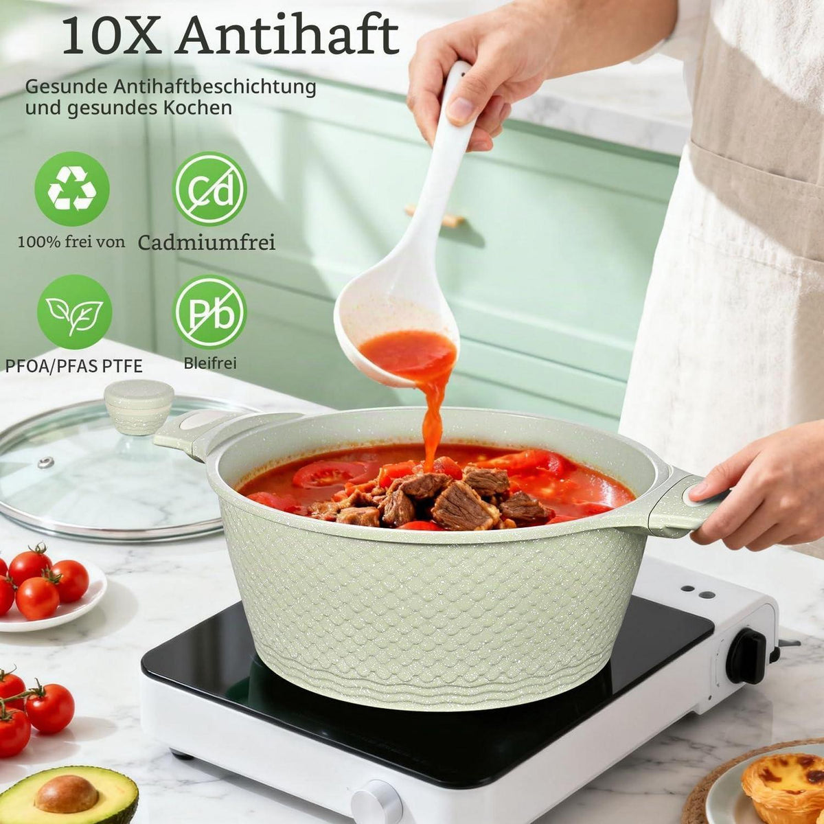 6,6L Antihaft-Suppentopf aus Aluminium mit Deckel & Induktion