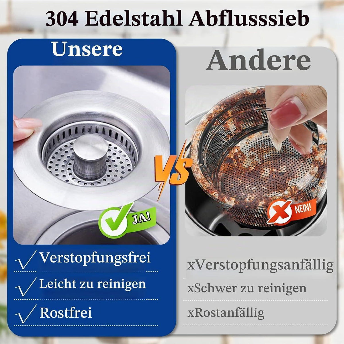 Abflusssieb Spüle 3in1 Edelstahl Pop-up mit Filterkorb