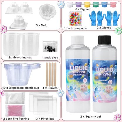 Flüssigsilikon Set für Taba Squishy DIY – 500g, Katzenpfoten & mehr