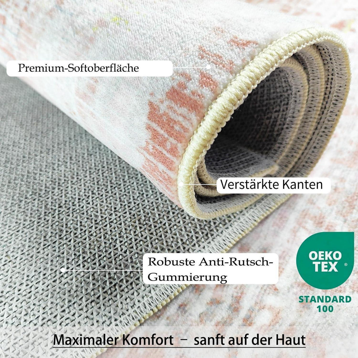 Vintage Teppich Rosa – Weicher Kurzflor 140x200cm für Wohnzimmer